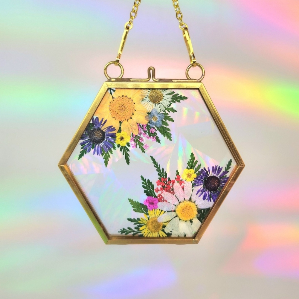 Floral Suncatchers, hand-made with REAL flowers & fruits, Rainbow Blaster